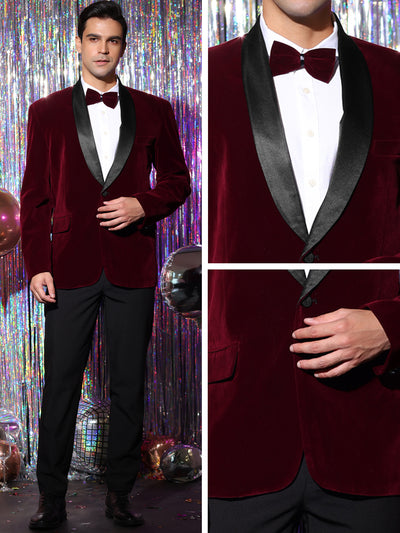 Men's Shawl Lapel Blazer One Button Wedding Velvet Tuxedo Suit Jacket