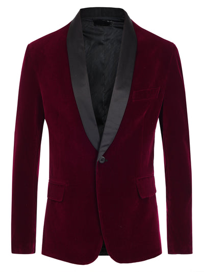 Men's Shawl Lapel Blazer One Button Wedding Velvet Tuxedo Suit Jacket