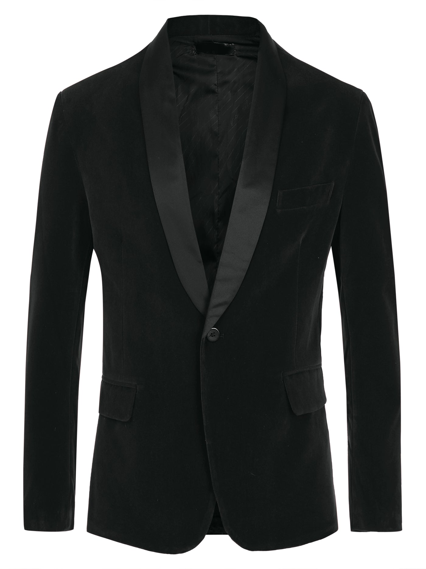 Bublédon Men's Shawl Lapel Blazer One Button Wedding Velvet Tuxedo Suit Jacket