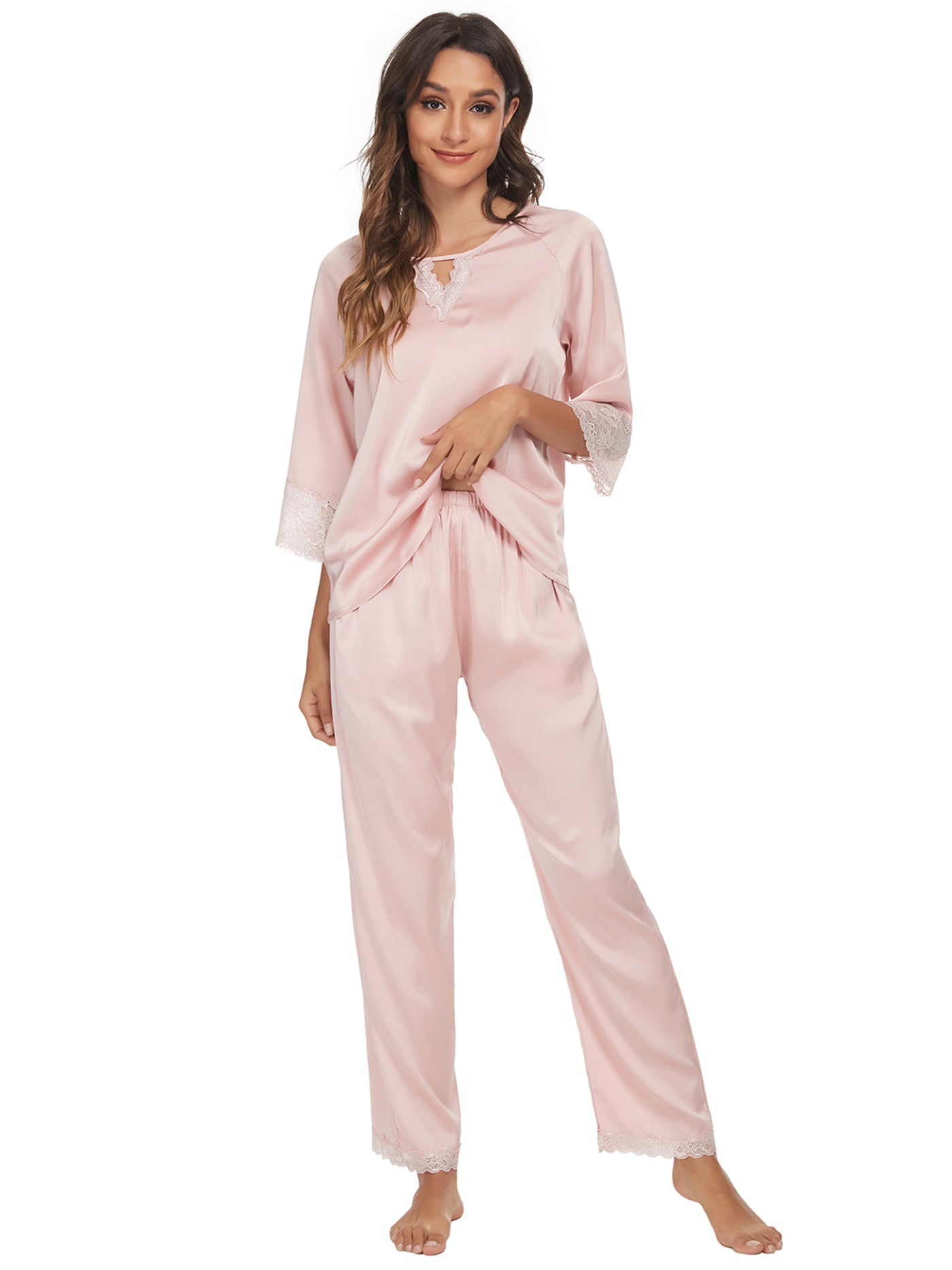 Bublédon Women's Satin Sleepwear Long Sleeves Pajama Set