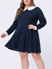 A-line Knit Crew Neck Lantern Sleeve Plus Size Dress