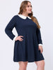 A-line Knit Crew Neck Lantern Sleeve Plus Size Dress