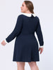 A-line Knit Crew Neck Lantern Sleeve Plus Size Dress