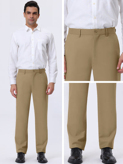 Men's Flat Front Dress Pants Comfort Formal Straight Fit Trousers