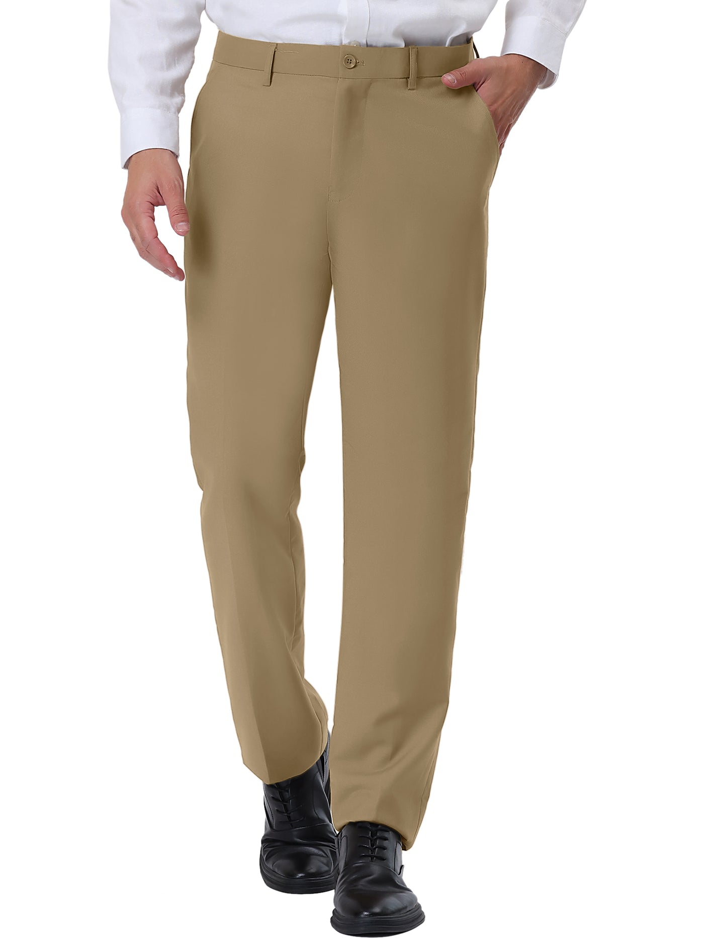 Bublédon Men's Flat Front Dress Pants Comfort Formal Straight Fit Trousers
