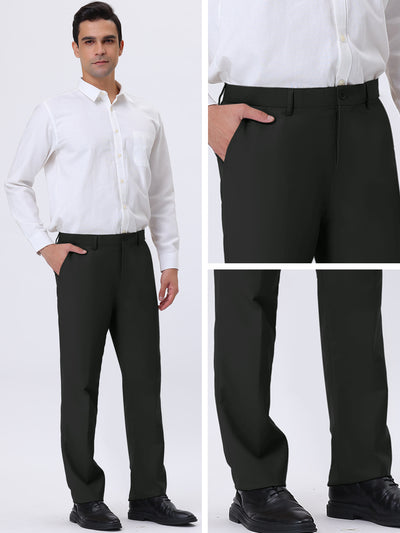 Men's Flat Front Dress Pants Comfort Formal Straight Fit Trousers