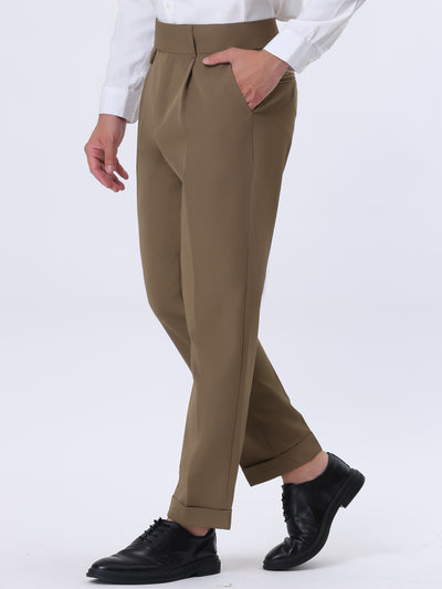 Men's Tapered Trousers Solid Extended Waistband Dress Pants