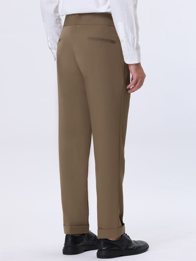 Men's Tapered Trousers Solid Extended Waistband Dress Pants