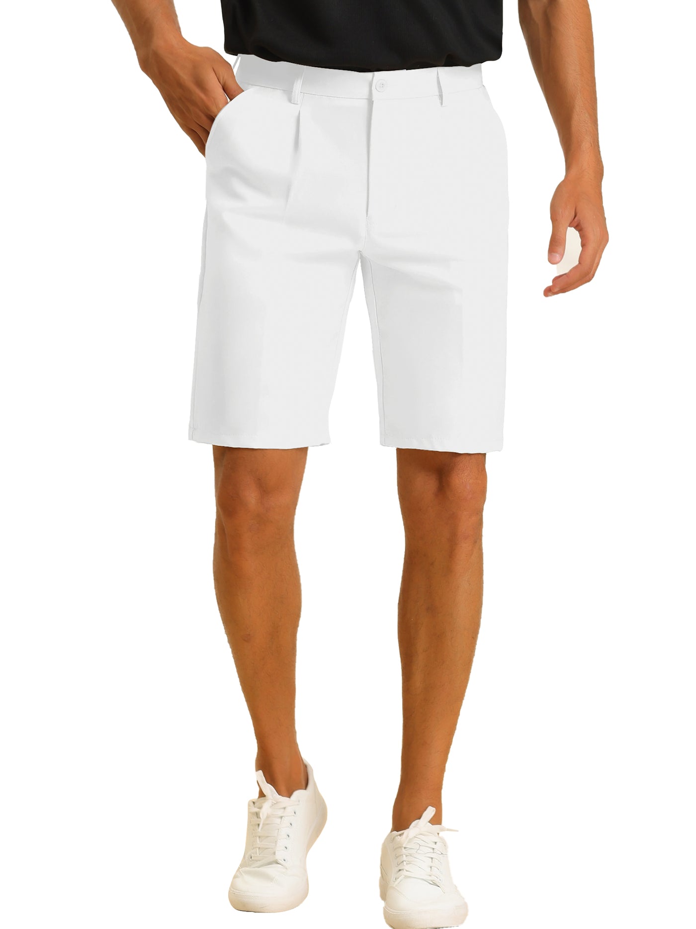Bublédon Men's Chino Classic Fit Solid Color Pleated Front Business Shorts