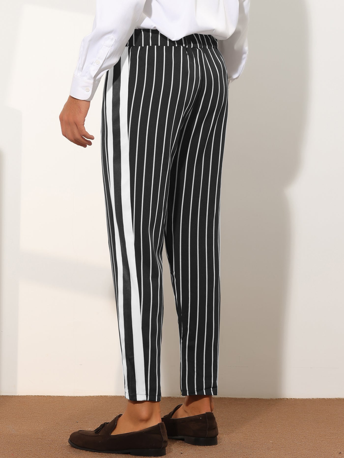 Bublédon Men's Striped Cropped Slim Fit Ankle Length Drawstring Formal Pants