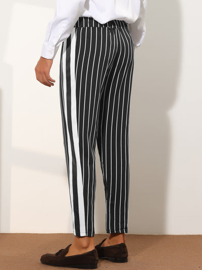 Men's Striped Cropped Slim Fit Ankle Length Drawstring Formal Pants