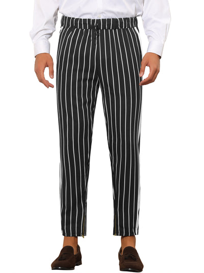 Men's Striped Cropped Slim Fit Ankle Length Drawstring Formal Pants