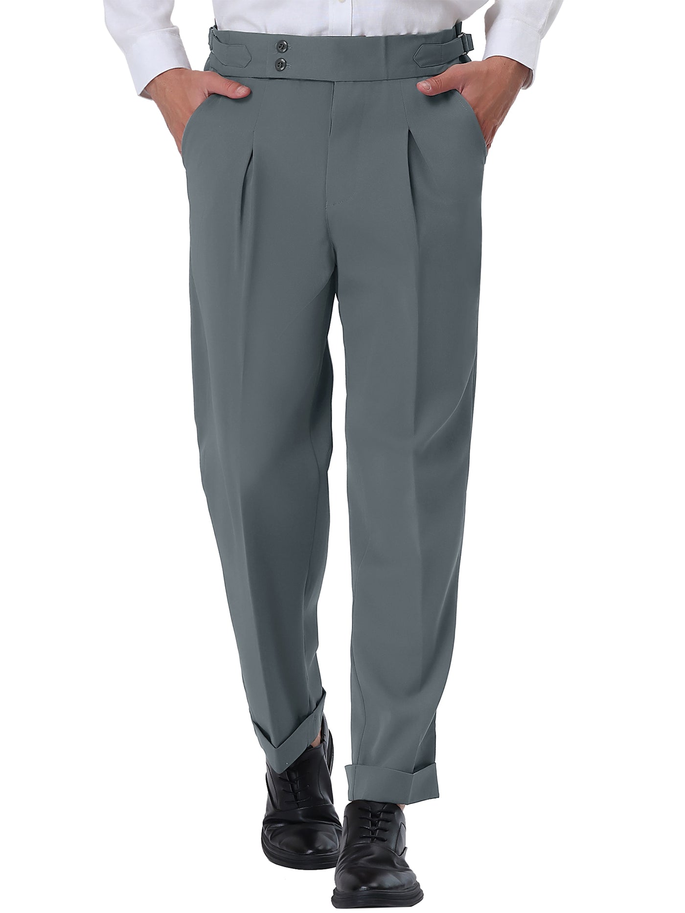Bublédon Men's Tapered Expandable Waist Stretch Pleated Front Trousers