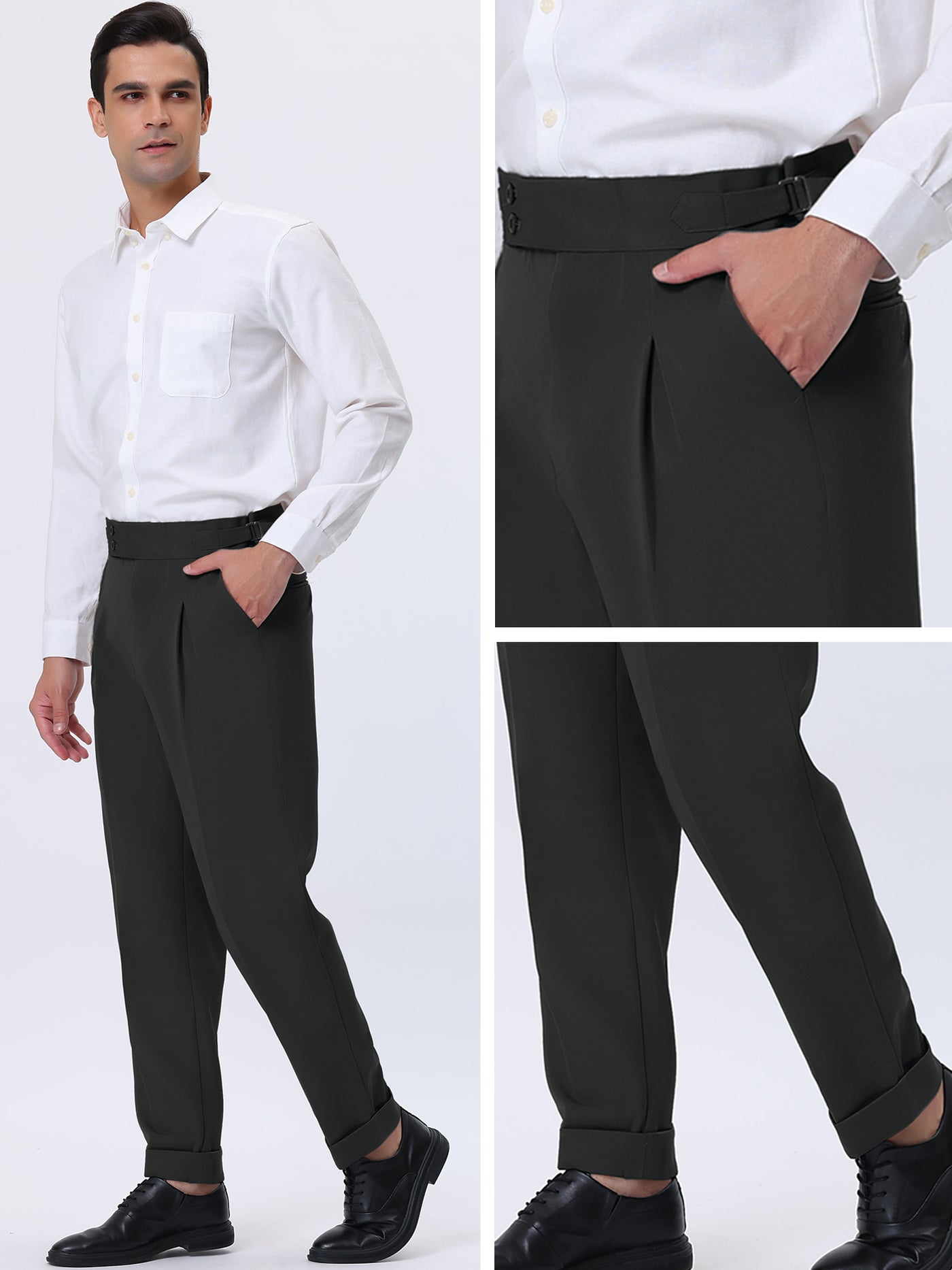 Bublédon Men's Tapered Expandable Waist Stretch Pleated Front Trousers