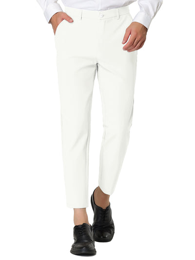 Flat Front Solid Color Crop Ankle-Length Dress Pants