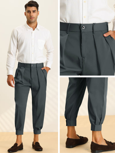 Men's Cropped Formal Solid Color Double Pleated Tapered Dress Pants