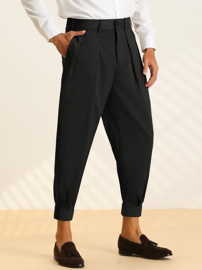 Men's Cropped Formal Solid Color Double Pleated Tapered Dress Pants