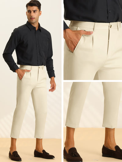 Men's Solid Cropped Slim Fit Pleated Front Ankle Length Tapered Pants