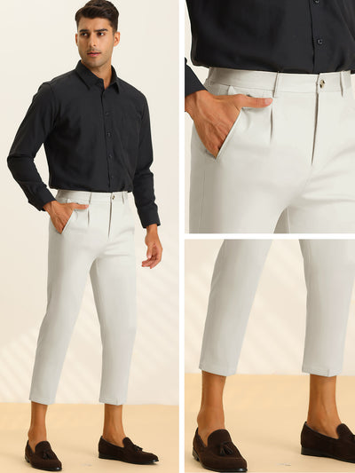 Men's Solid Cropped Slim Fit Pleated Front Ankle Length Tapered Pants