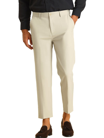 Men's Business Cropped Solid Flat Front Chino Tapered Dress Pants
