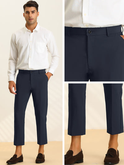 Men's Business Cropped Solid Flat Front Chino Tapered Dress Pants