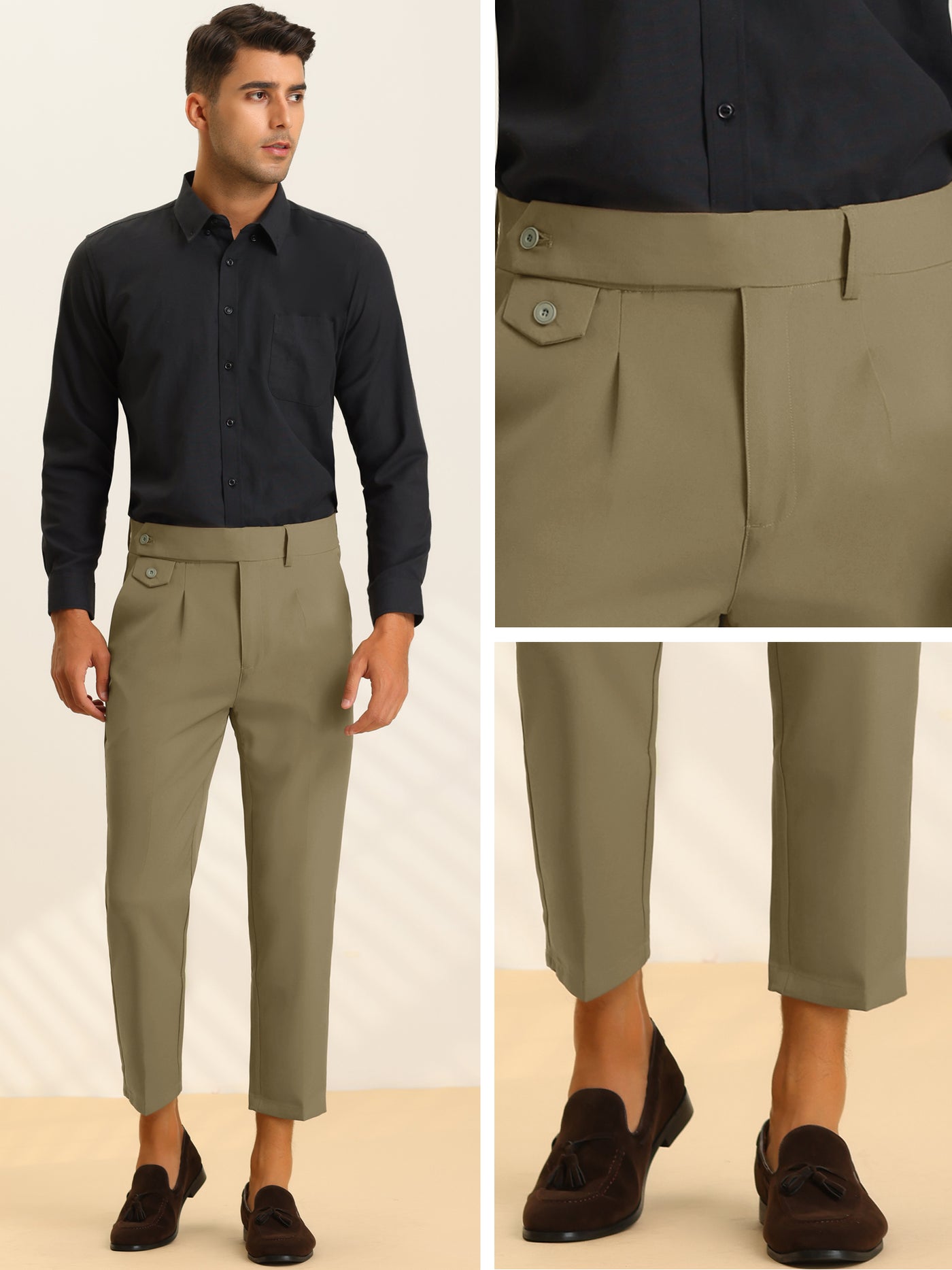 Bublédon Men's Pleated Front Solid Business Tapered Cropped Dress Pants