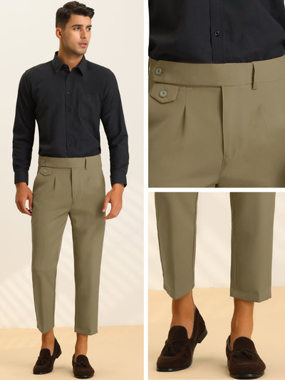 Men's Pleated Front Solid Business Tapered Cropped Dress Pants