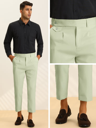 Men's Pleated Front Solid Business Tapered Cropped Dress Pants