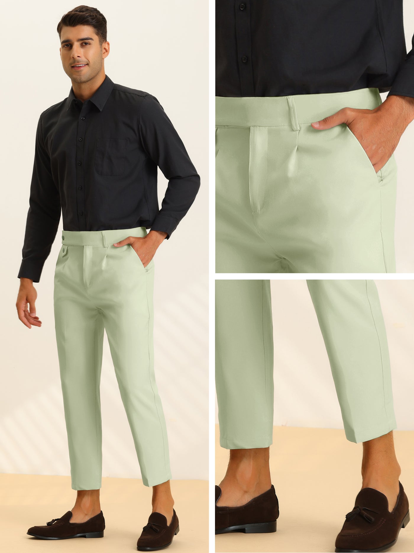 Bublédon Men's Pleated Front Solid Business Tapered Cropped Dress Pants