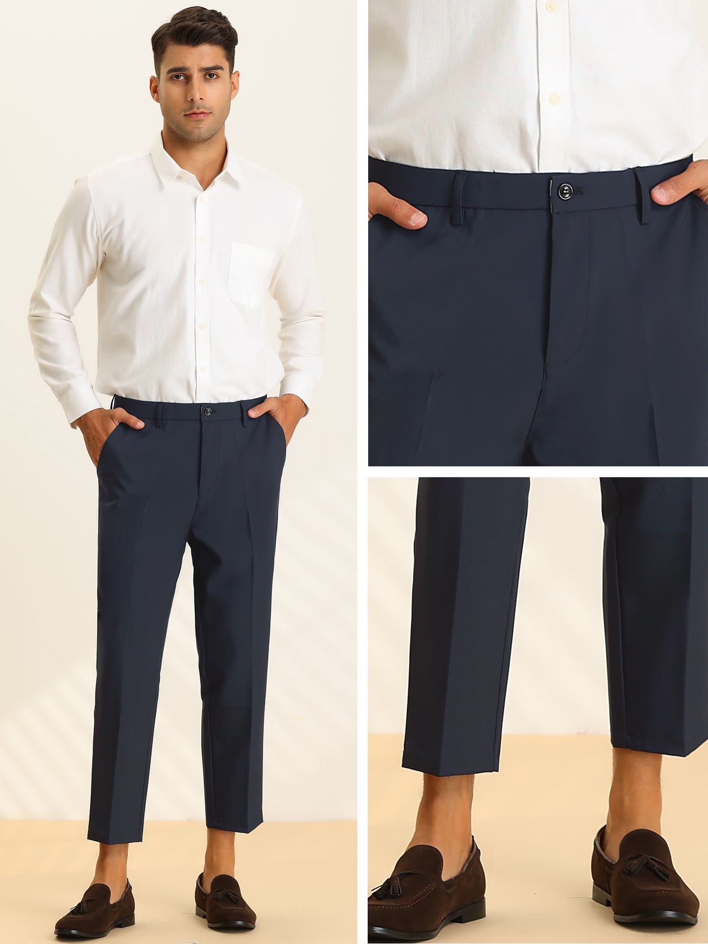 Bublédon Ankle Length Business Slim Fit Flat Front Work Cropped Dress Pants