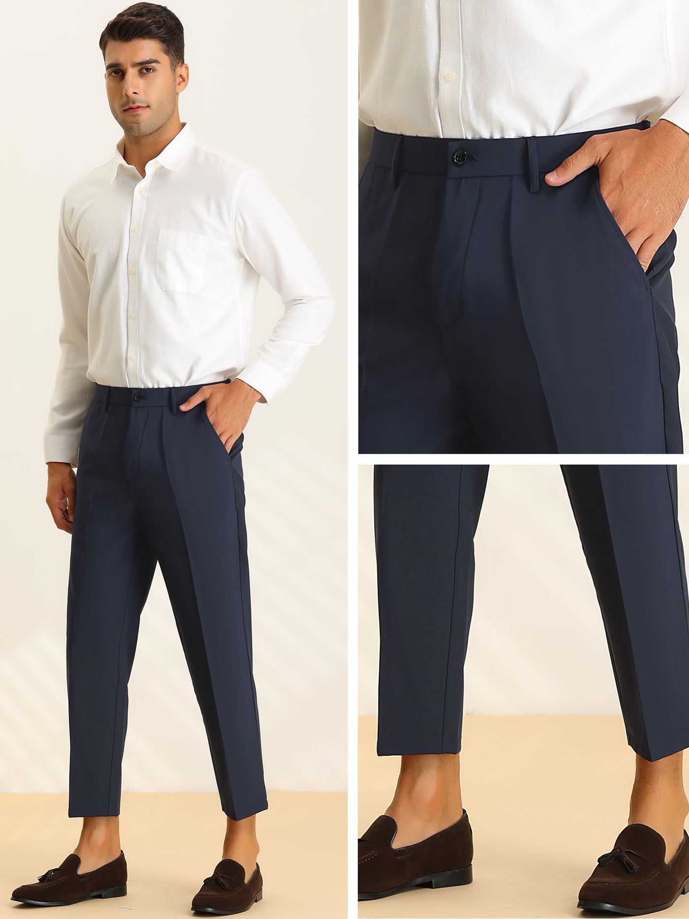Bublédon Ankle Length Business Slim Fit Flat Front Work Cropped Dress Pants