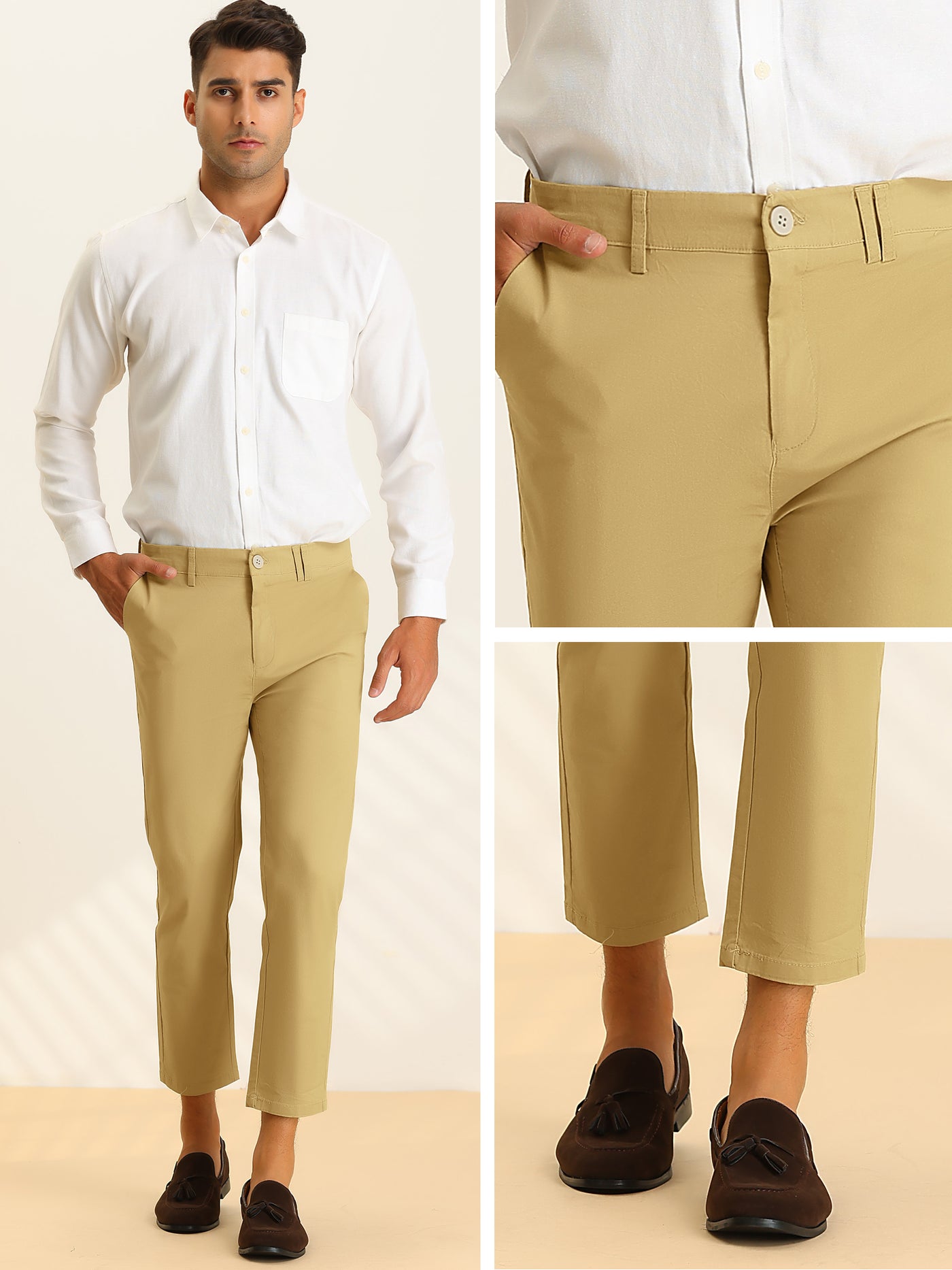 Bublédon Men's Business Cropped Slim Fit Flat Front Office Work Dress Pants