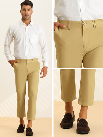 Men's Business Cropped Slim Fit Flat Front Office Work Dress Pants