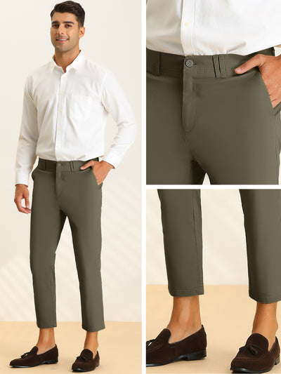 Men's Business Cropped Slim Fit Flat Front Office Work Dress Pants