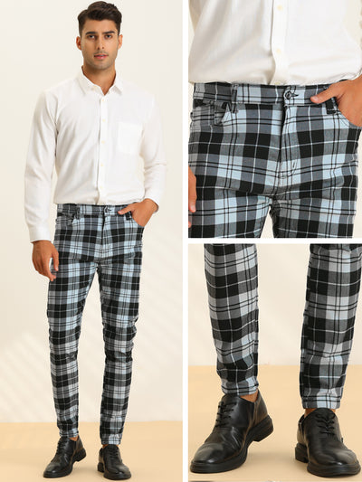 Men's Plaid Slim Fit Flat Front Office Checked Pencil Pants