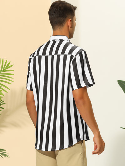 Striped Shirts for Men's Summer Regular Fit Short Sleeves Button Down Hawaiian Shirt