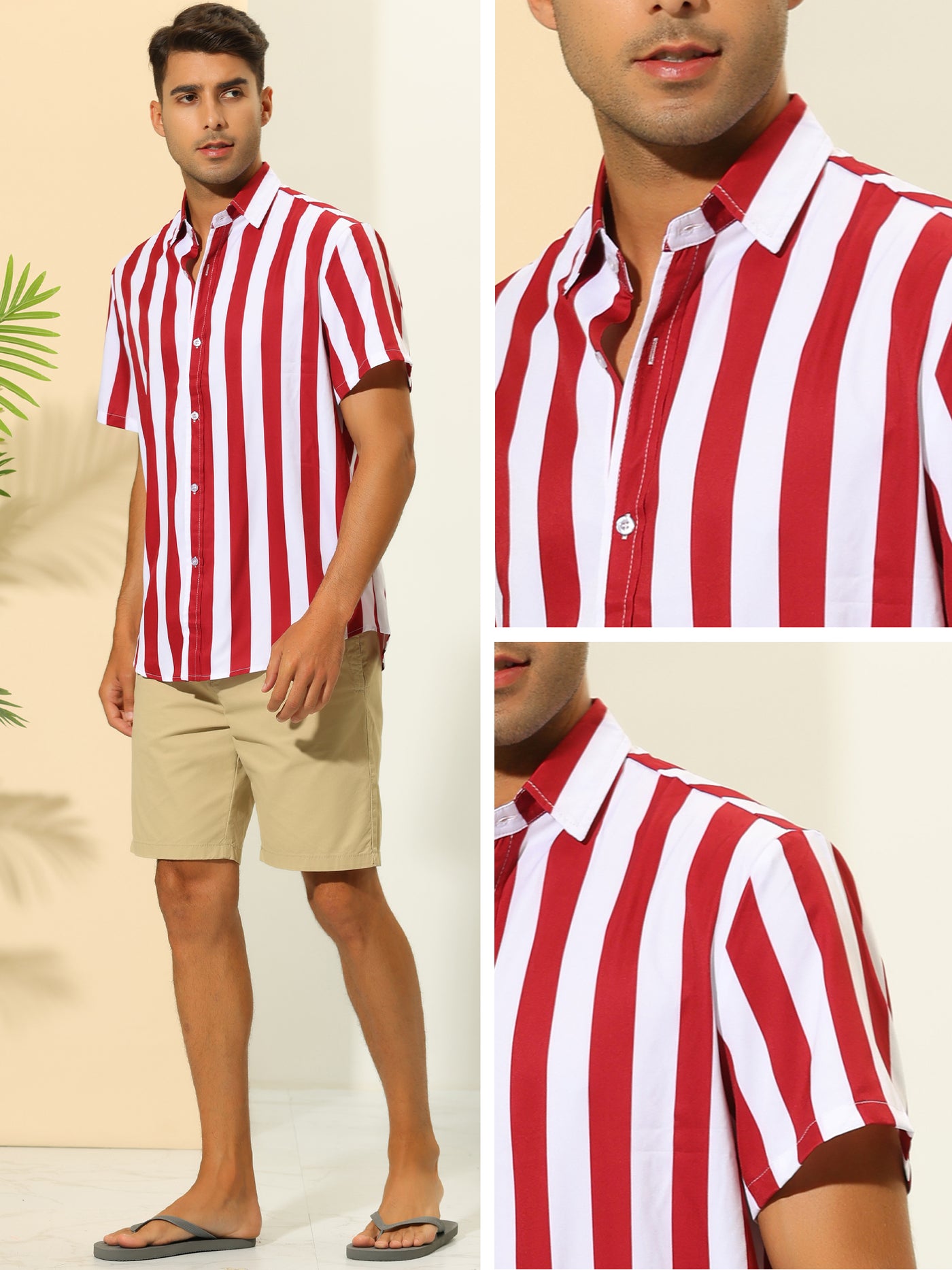 Bublédon Striped Shirts for Men's Summer Regular Fit Short Sleeves Button Down Hawaiian Shirt