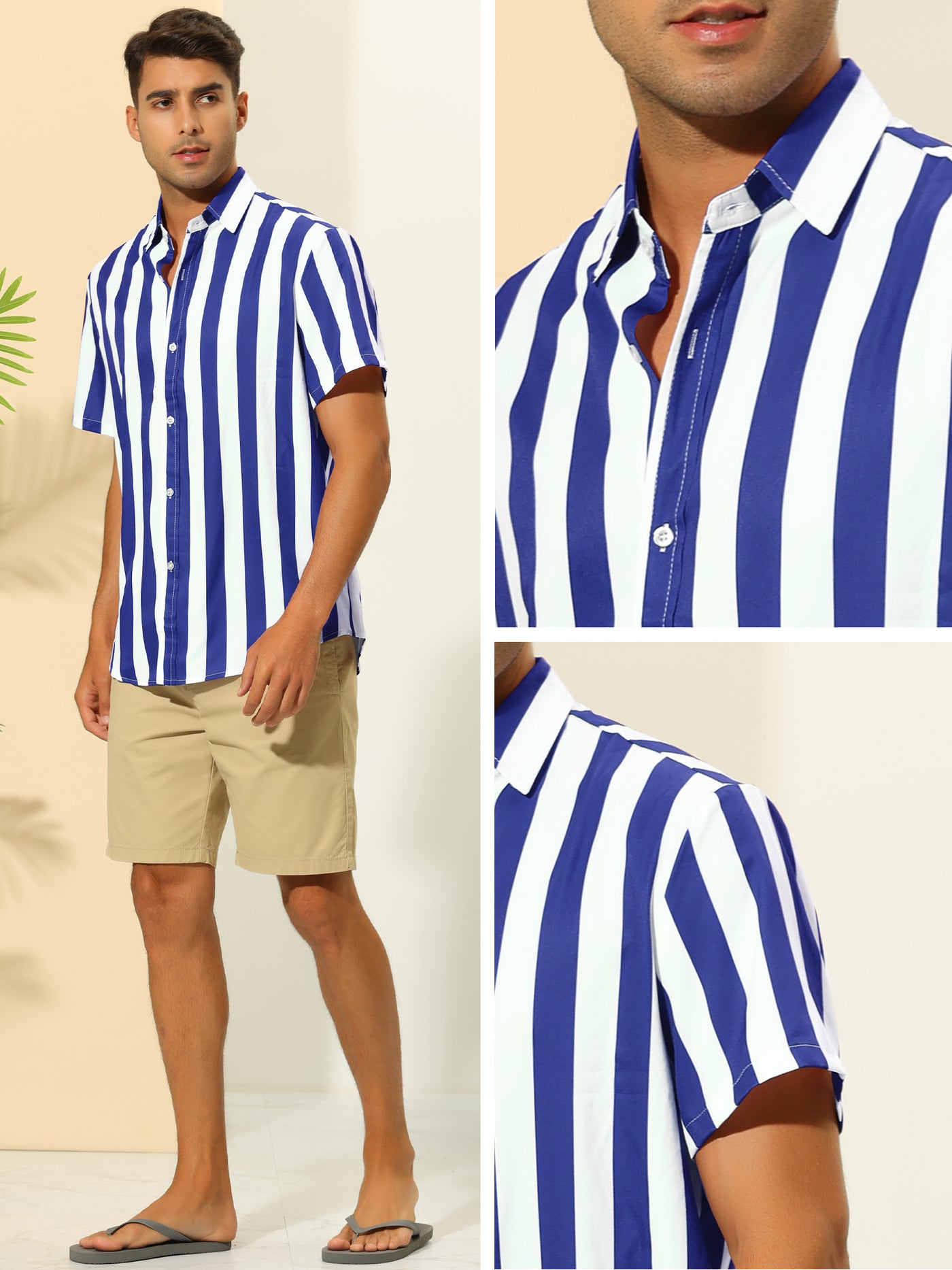 Bublédon Striped Shirts for Men's Summer Regular Fit Short Sleeves Button Down Hawaiian Shirt