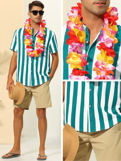 Striped Shirts for Men's Summer Regular Fit Short Sleeves Button Down Hawaiian Shirt