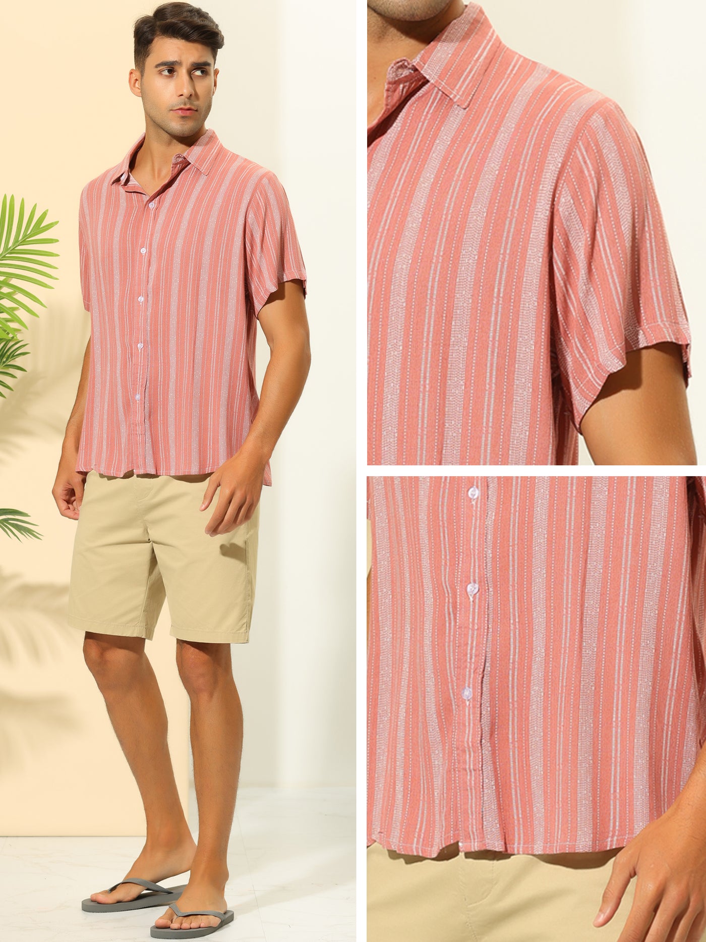 Bublédon Striped Button Down Casual Short Sleeve Summer Hawaiian Shirts