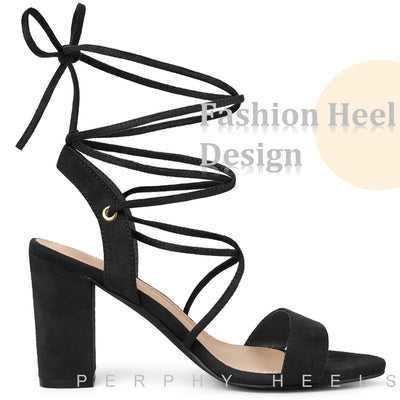 Lace Up Slingback Block High Heels Sandals for Women
