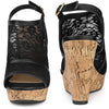 Perphy Lace Platform Heel Slingback Wedges Sandals for Women