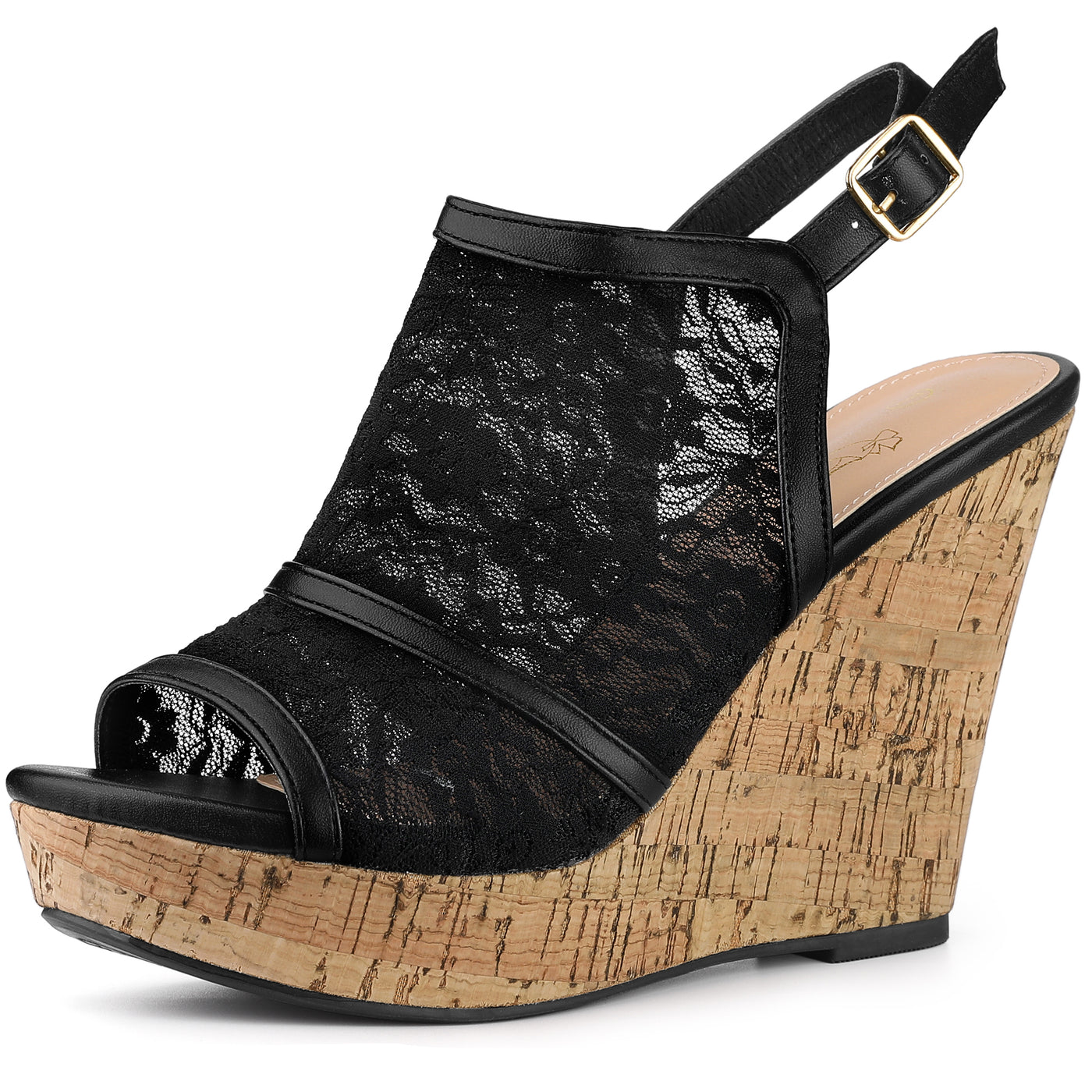 Bublédon Perphy Lace Platform Heel Slingback Wedges Sandals for Women