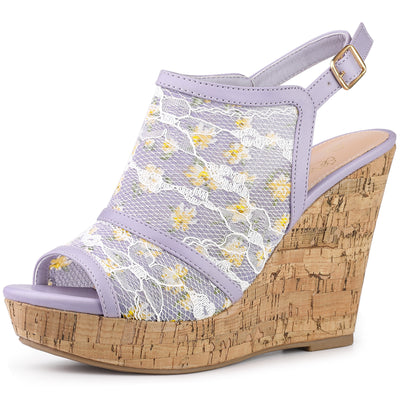 Bublédon Lace Platform Heel Slingback Wedges Sandals for Women