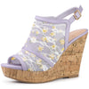 Perphy Lace Platform Heel Slingback Wedges Sandals for Women