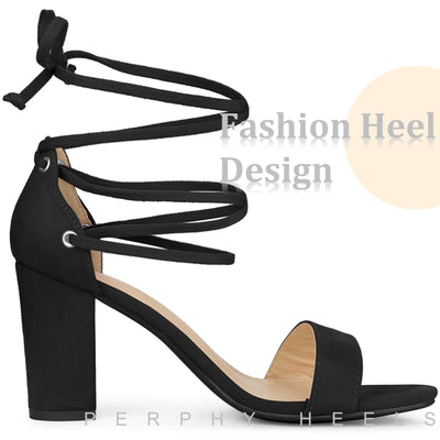 Perphy Strappy Lace Up Chunky High Heel Sandals for Women