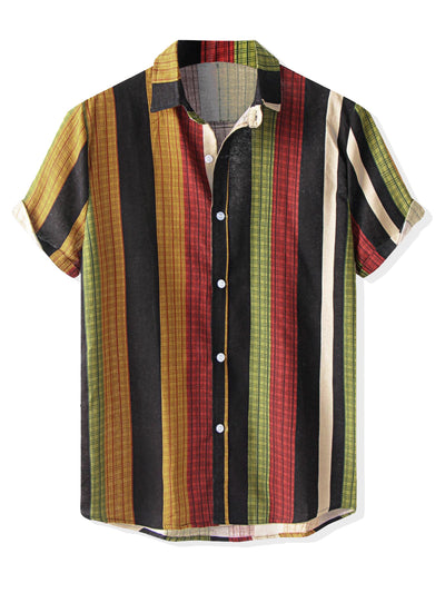 Striped Summer Short Sleeves Button Down Colorful Hawaiian Shirt