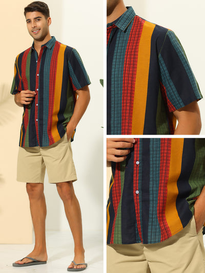 Striped Summer Short Sleeves Button Down Colorful Hawaiian Shirt