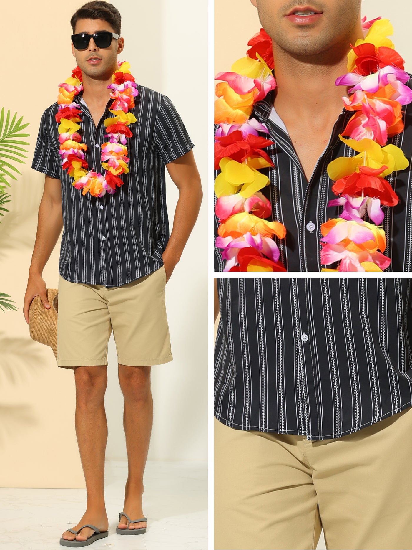 Bublédon Striped Shirts for Men's Summer Short Sleeves Button Down Beach Shirt