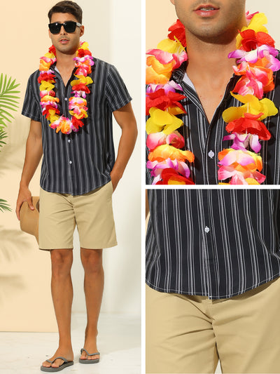 Striped Shirts for Men's Summer Short Sleeves Button Down Beach Shirt